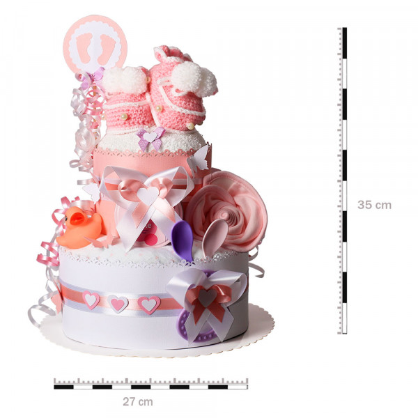 Windeltorte für Mädchen 1.125 – rosa Babyschuhe – Maße