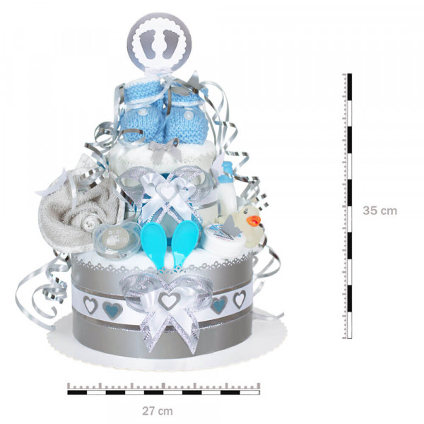 Windeltorte für Jungs 1.127 – blaue Babyschuhe – Maße