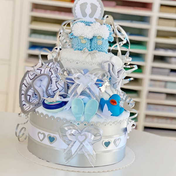 Windeltorte für Jungs 1.127 – blaue Babyschuhe – Ansicht 4