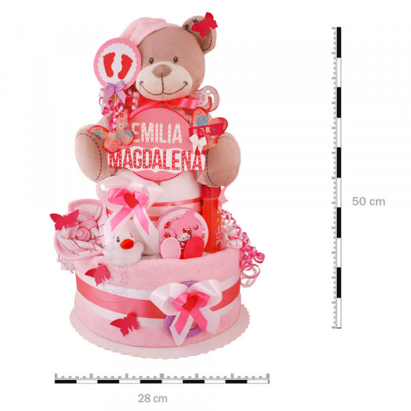 Windeltorte Teddy Bär für Mädchen Nr. 1.152 – Maße