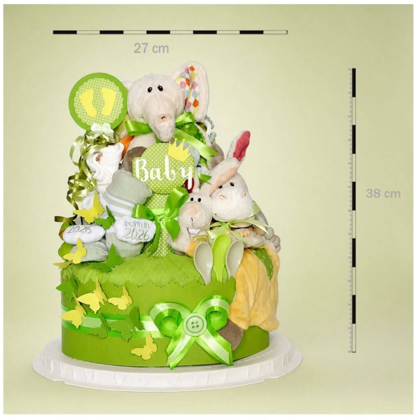 Neutral Diaper Cake No. 1.191 “Dundi &amp; Friends” – Two-Tier with NICI – View 8