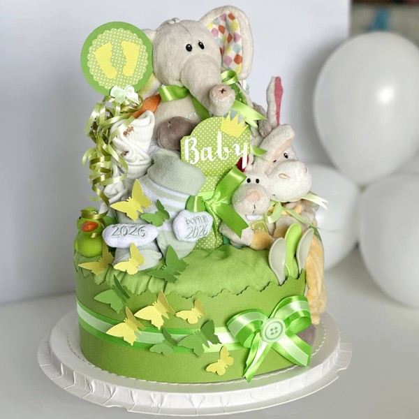Neutral Diaper Cake No. 1.191 “Dundi &amp; Friends” – Two-Tier with NICI – View 5