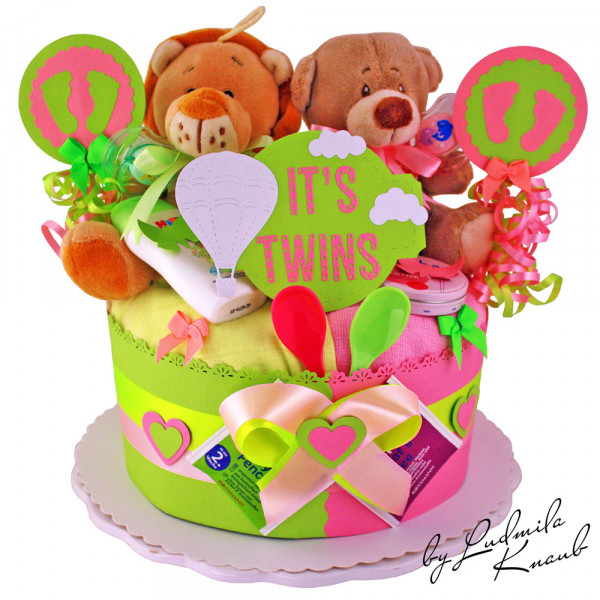 Windeltorte Teddybär für Zwillinge Nr. 1.233 – Ansicht 2