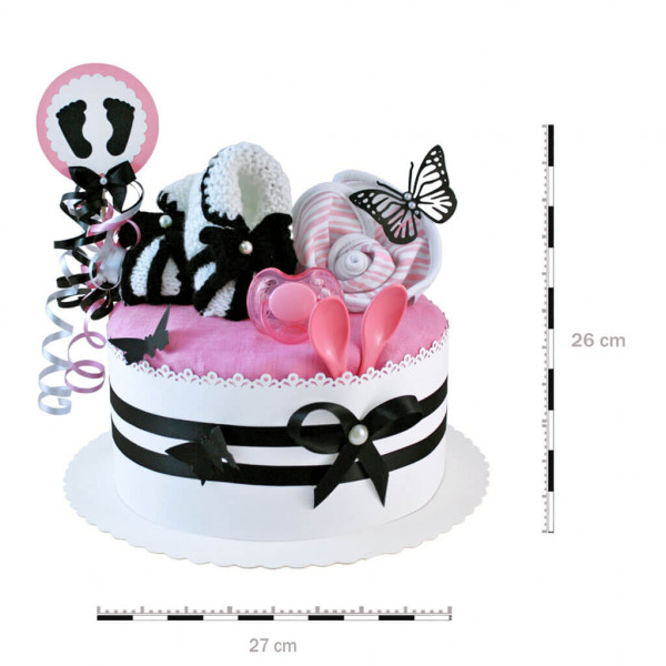 Windeltorte für Mädchen 1.240 – Schmetterling – Maße