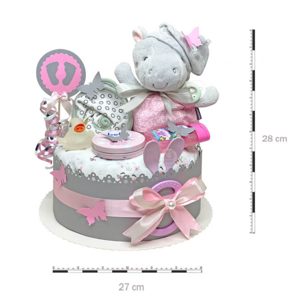 Windeltorte Nilpferd Hippo für Mädchen Nr. 1.245 – Maße