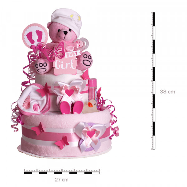 Windeltorte Teddy Bär für Mädchen Nr. 1.410 – Maße