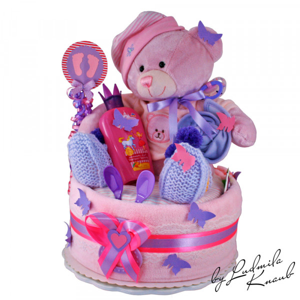Windeltorte Teddy Bär für Mädchen Nr. 1.417 – Ansicht 2