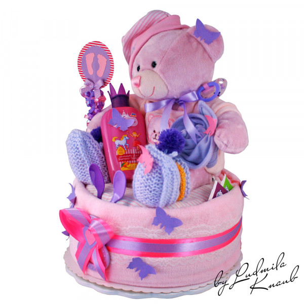 Windeltorte Teddy Bär für Mädchen Nr. 1.417 – Ansicht 3
