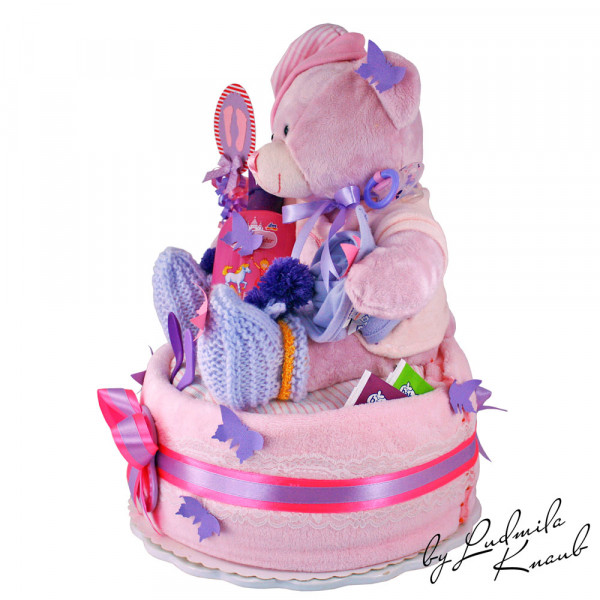 Windeltorte Teddy Bär für Mädchen Nr. 1.417 – Ansicht 4