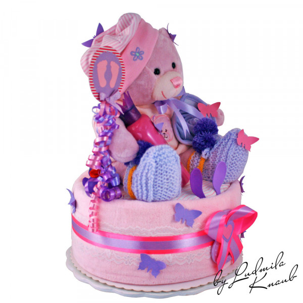 Windeltorte Teddy Bär für Mädchen Nr. 1.417 – Ansicht 5