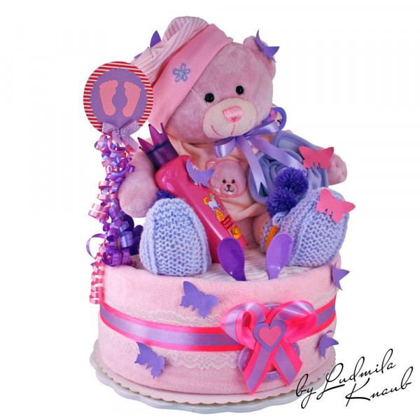 Windeltorte Teddy Bär für Mädchen Nr. 1.417 – Ansicht 6
