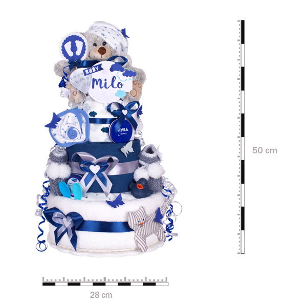 Windeltorte Teddy Bär für Jungen Nr. 1.422 – Inhalt: Windeln & Babyartikel