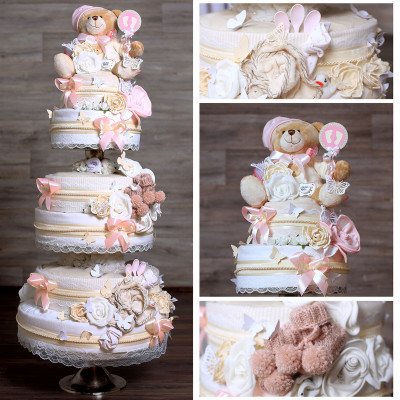 Windeltorte Teddy Bär für Mädchen Nr. 1.702