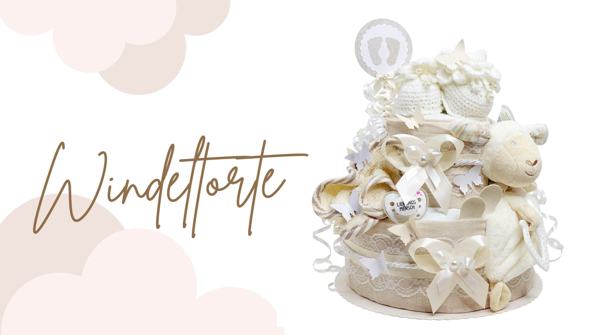 Tarta de pañales unisex N.º 1.103 con doudou de ovejita