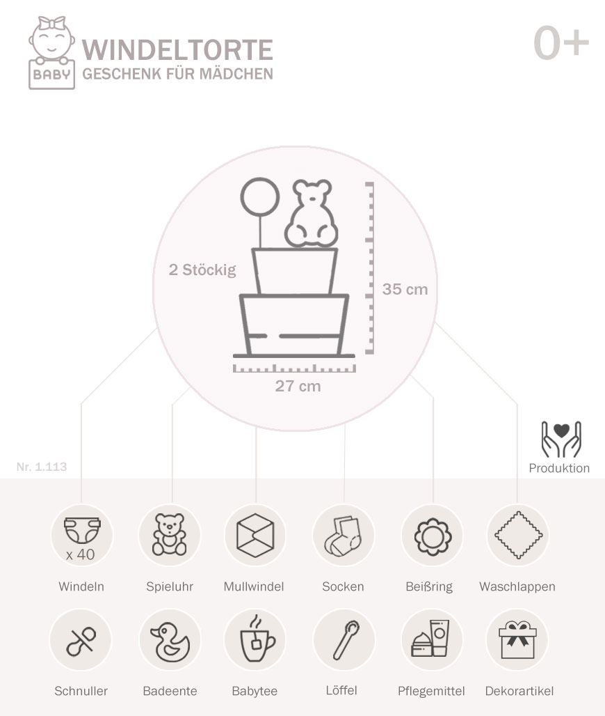 Tarta de pañales para niñas N.º 1.113
