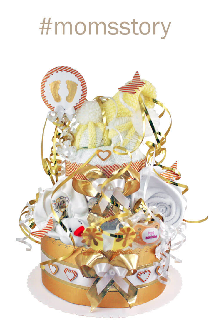 Tarta de pañales para niñas N.º 1.126 en Dorado
