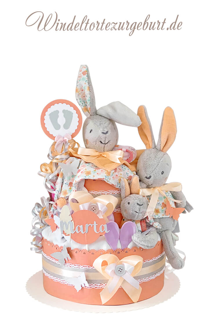 Tarta de pañales para niñas N.º 1.177 Familia Conejito