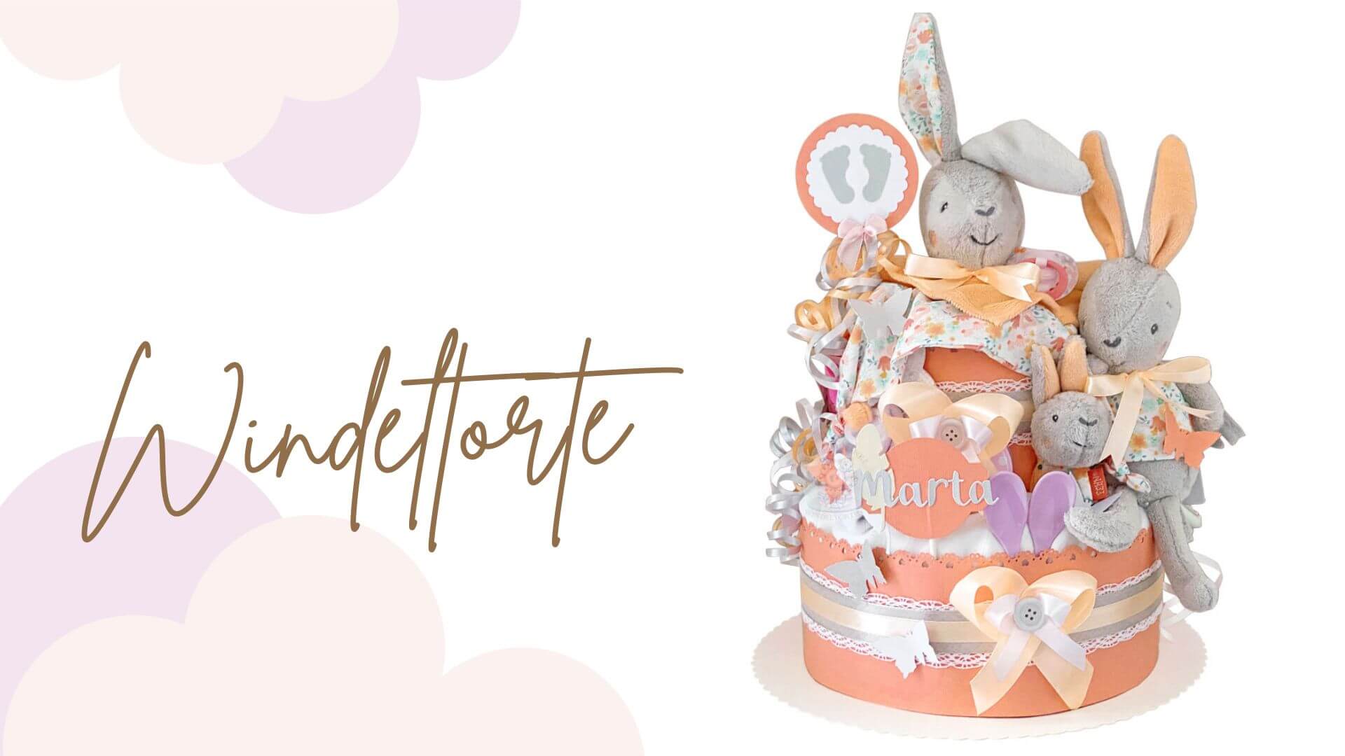 Tarta de pañales para niñas N.º 1.177 Familia Conejito