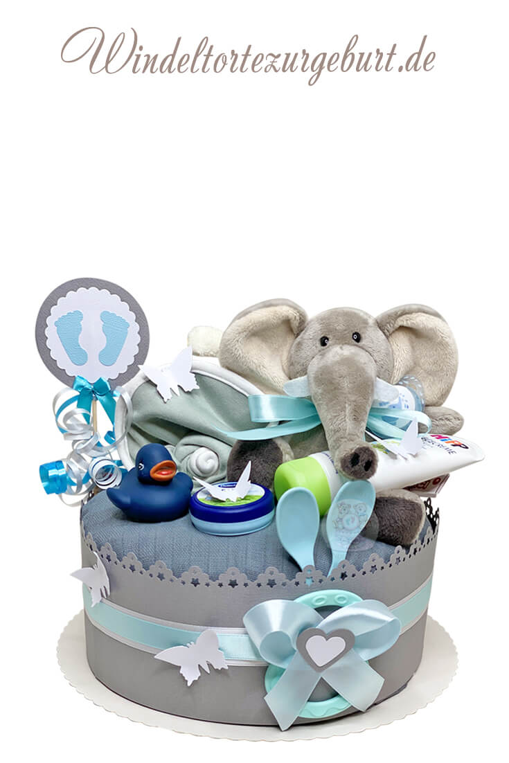 Tarta de pañales para niños 1.222 elefante