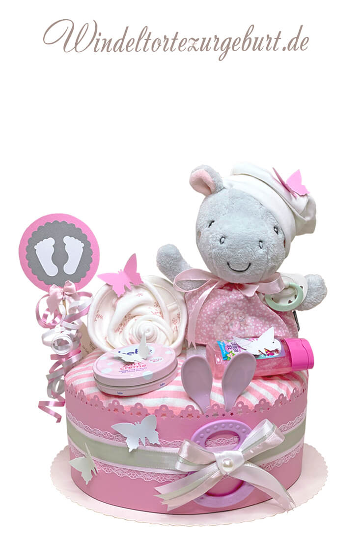 Tarta de pañales Hipopótamo para niñas N.º 1.244