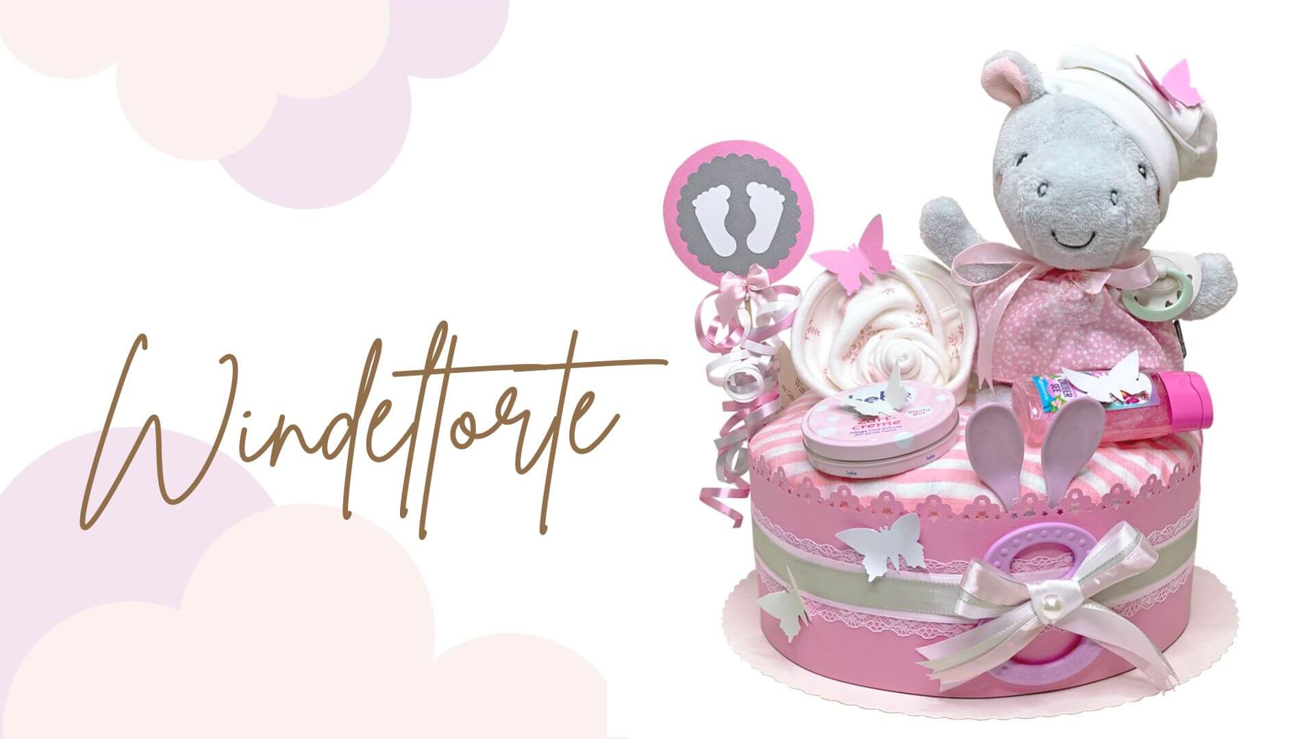 Tarta de pañales Hipopótamo para niñas N.º 1.244