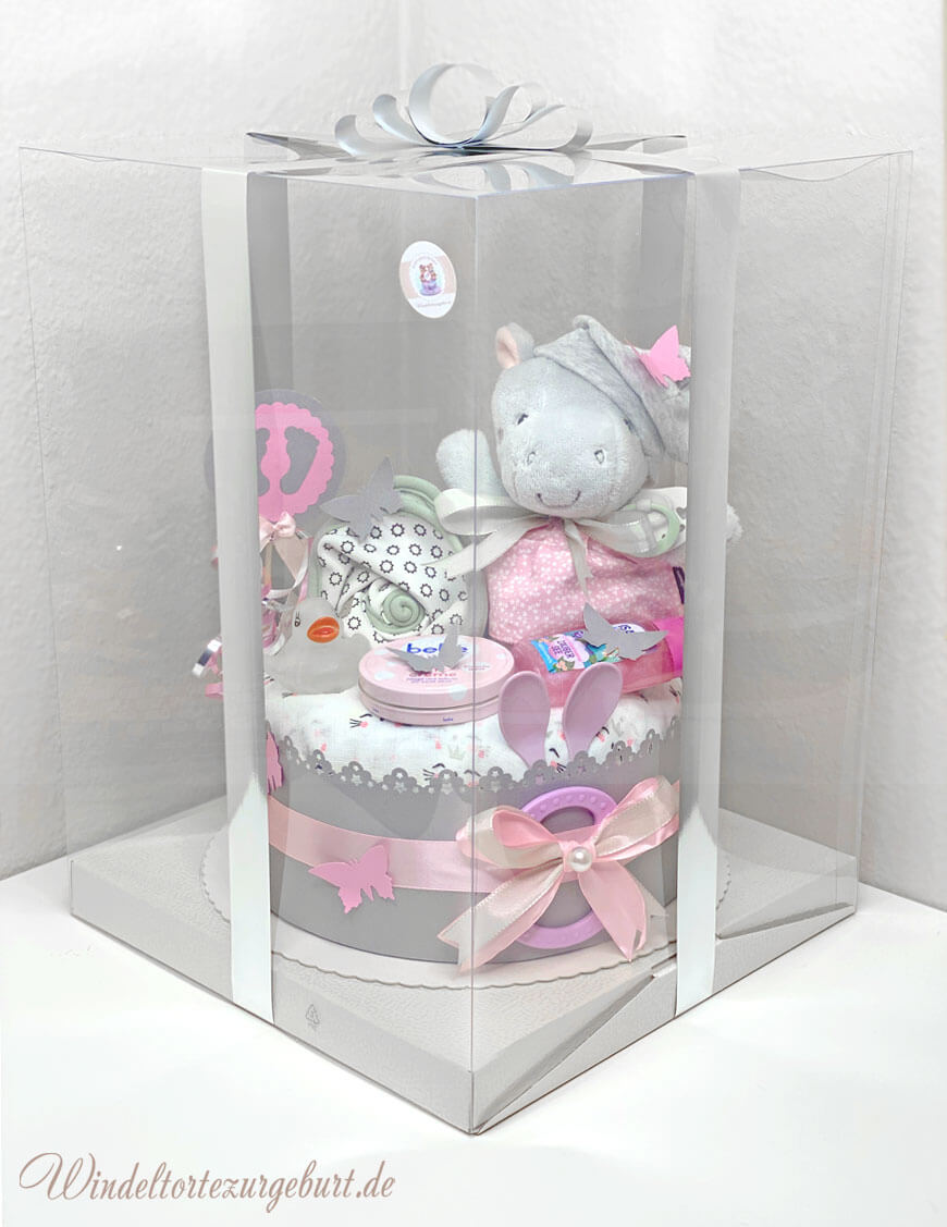 Tarta de pañales Hipopótamo para niñas N.º 1.245