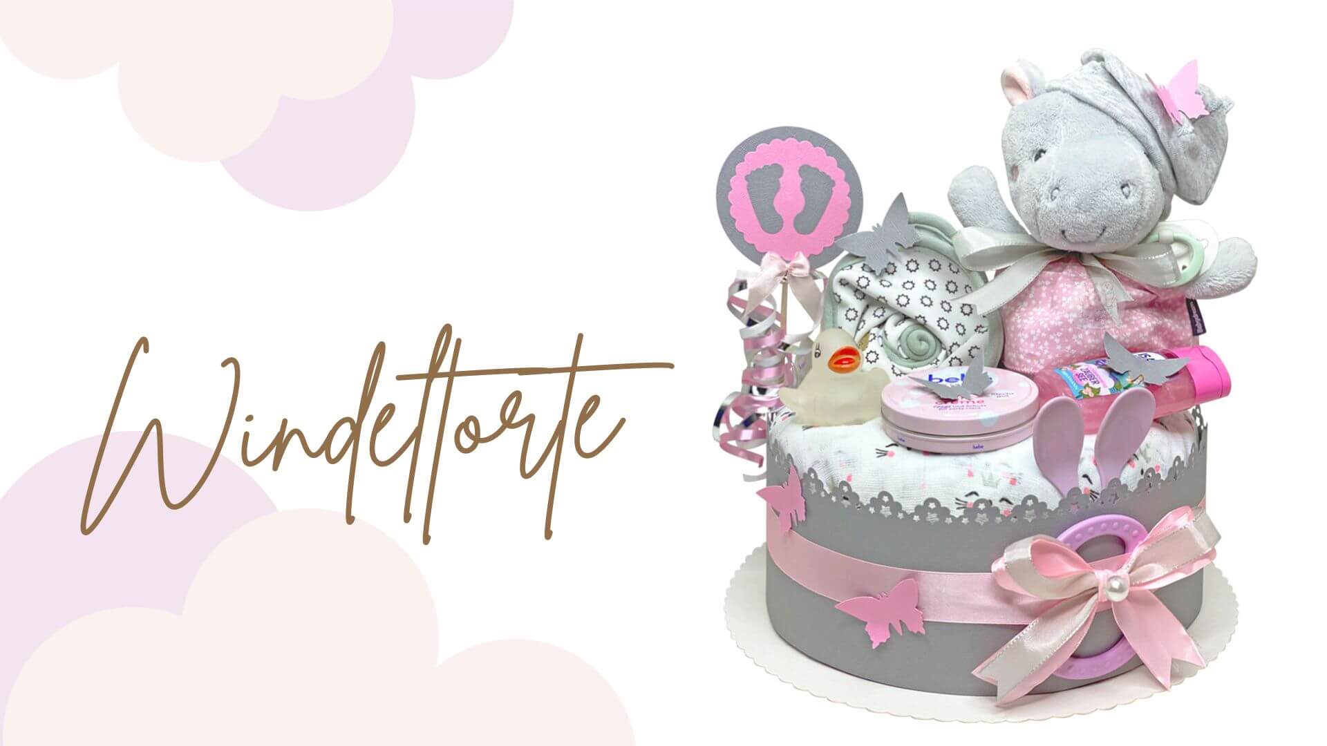 Tarta de pañales Hipopótamo para niñas N.º 1.245