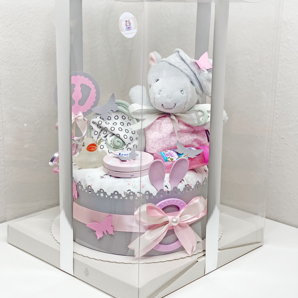 Tarta de pañales Hipopótamo para niñas N.º 1.245