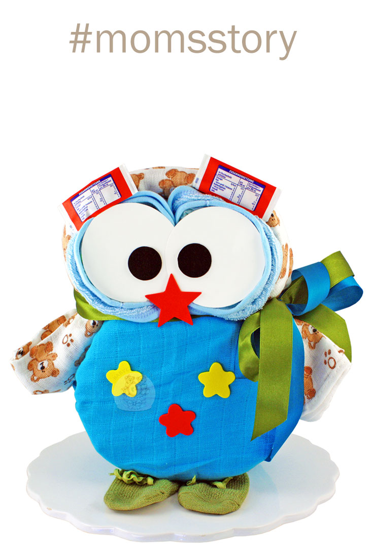 Windeltorte Windel Geschenk zur Geburt zum Baby Eule Owl Taufe Jungen Mädchen 