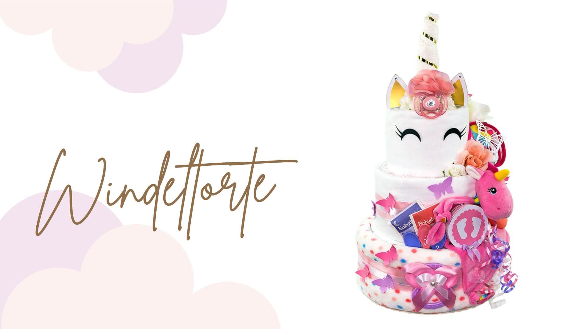 Tarta de pañales para niñas N.º 1.421 Unicornio