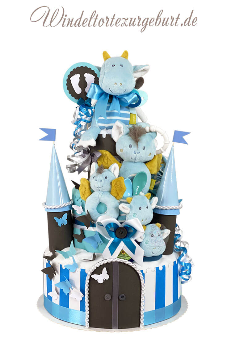 Tarta de pañales para niños N.º 1.431 Dragón, Castillo de pañales
